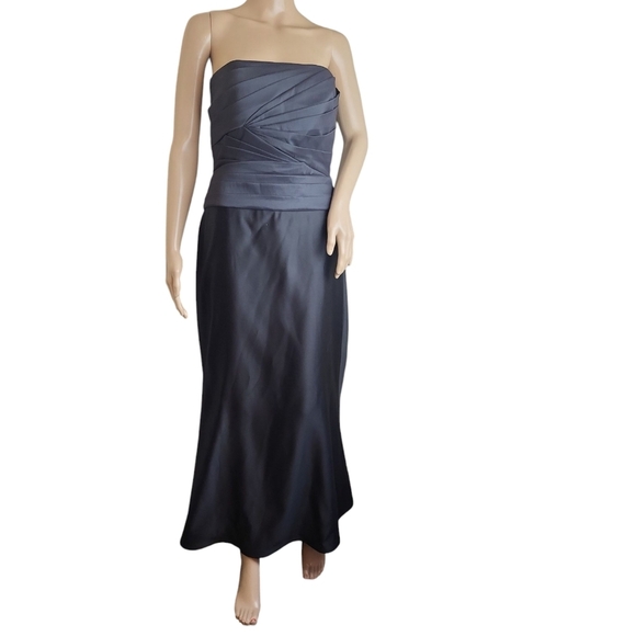 Tadashi Shoji Gown Black Sleeveless Ruched A Line Formal Dress Strapless - Picture 3 of 5